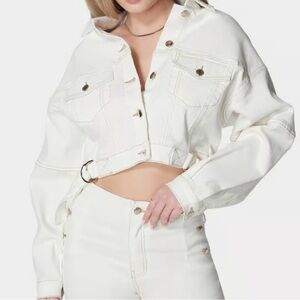 DROPPED SHOULDER D RING DETAIL OVERSIZED DENIM JACKET